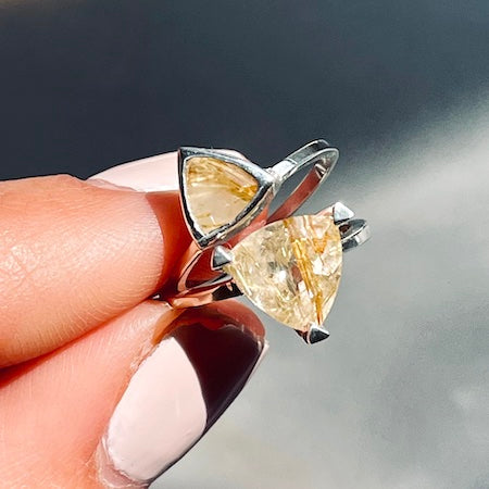 Article on Gold Rutilated Quartz self love pinky ring being showcased 